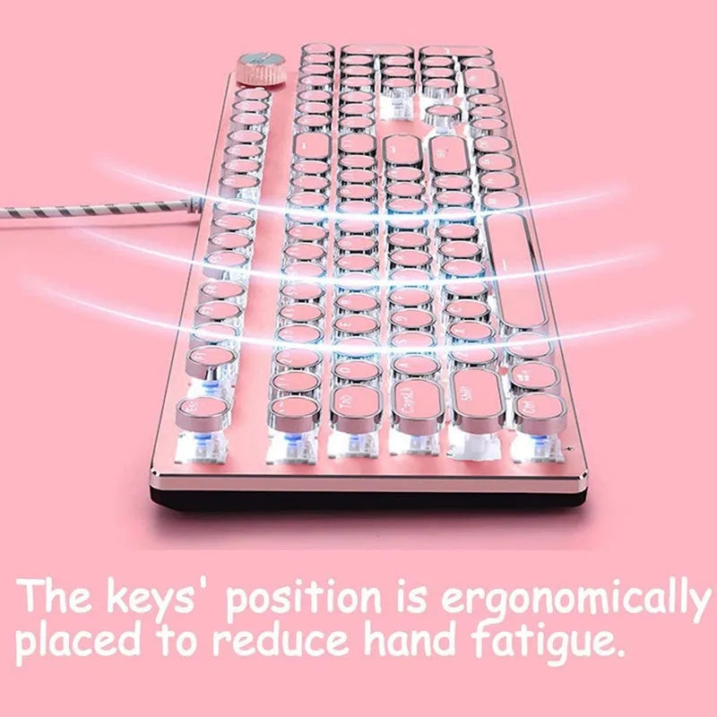 Wired mechanical keyboard and mouse set in green axis Ultimate Edition with white light and silver bottom pink finish