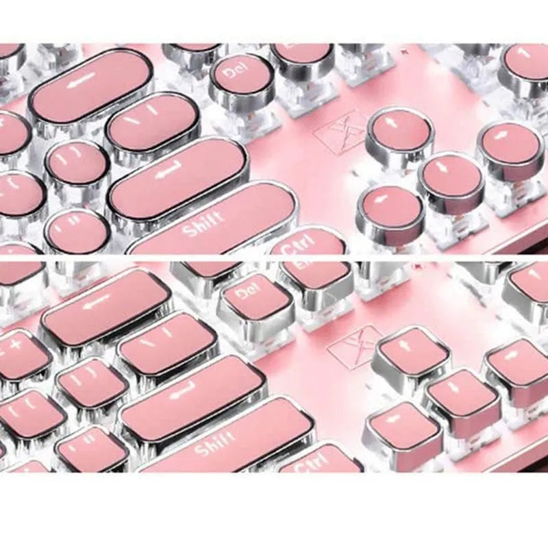 Wired mechanical keyboard and mouse set in green axis Ultimate Edition with white light and silver bottom pink finish