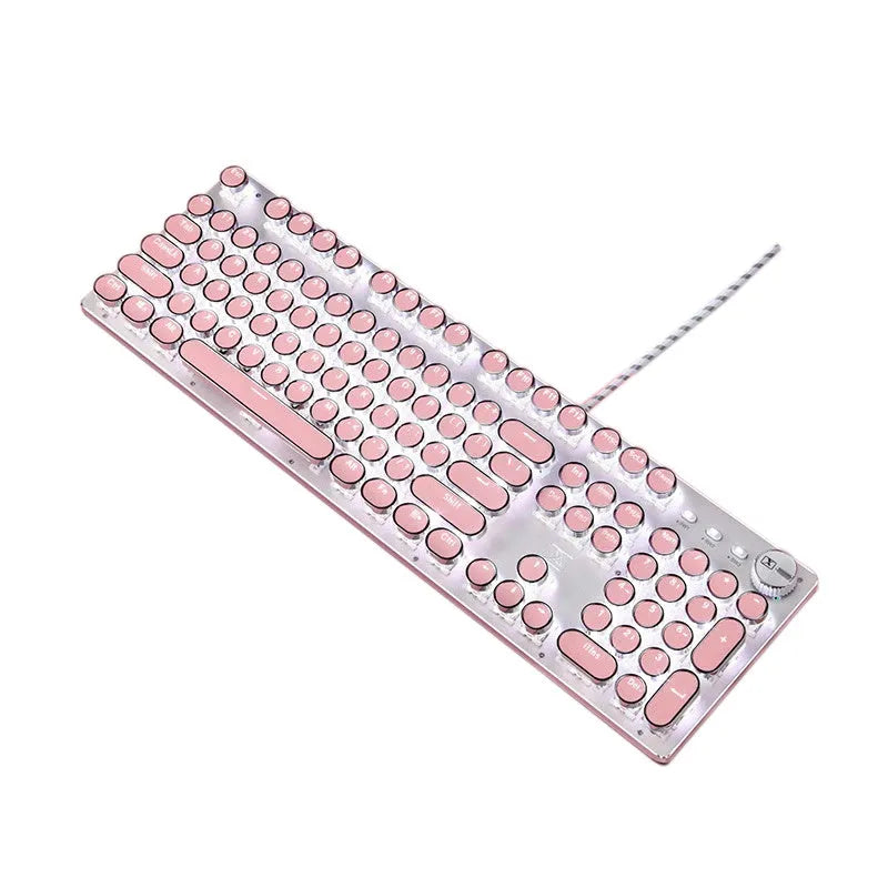 Wired mechanical keyboard and mouse set in green axis Ultimate Edition with white light and silver bottom pink finish