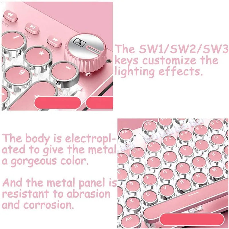 Wired mechanical keyboard and mouse set in green axis Ultimate Edition with white light and silver bottom pink finish