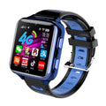 Children's smart watch with colour touch screen and silicone sports strap in black, blue, or pink.