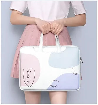 Girls laptop bag in blue PU leather with carrying handle for 15.6 inch waterproof shockproof notebooks