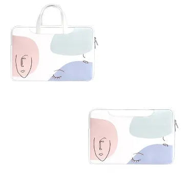 Girls laptop bag in blue PU leather with carrying handle for 15.6 inch waterproof shockproof notebooks