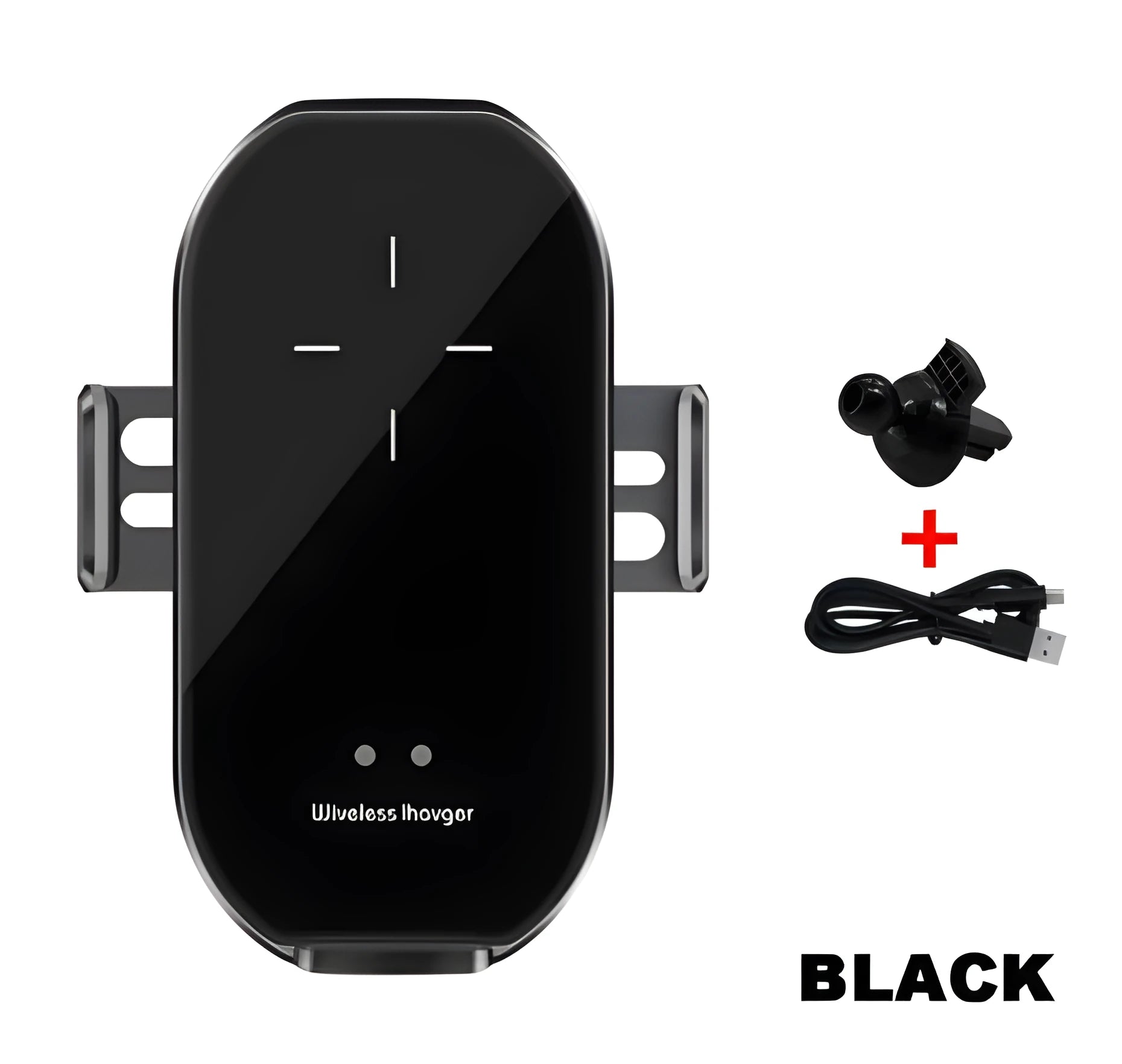 Magic Clip A7 car wireless charging mobile phone holder with black frame mounted on dashboard
