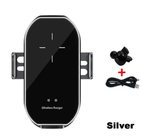 Magic Clip A7 car wireless charging mobile phone holder with black frame mounted on dashboard