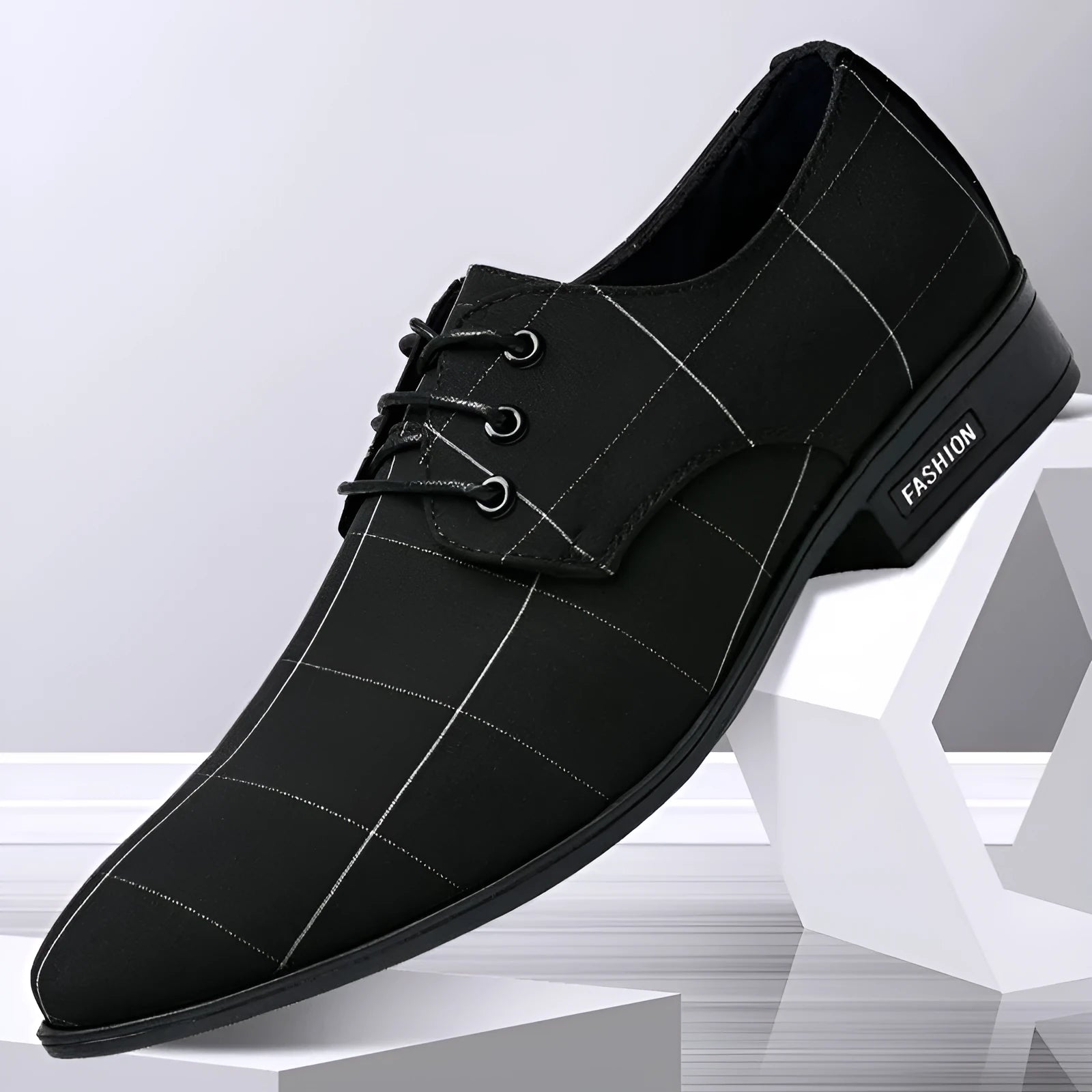 Men's black canvas dress shoes low top with leather-like finish size 38-48