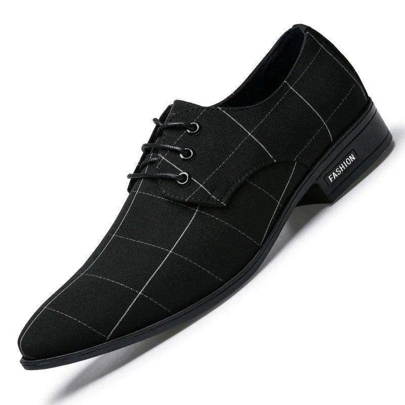 Men's black canvas dress shoes low top with leather-like finish size 38-48