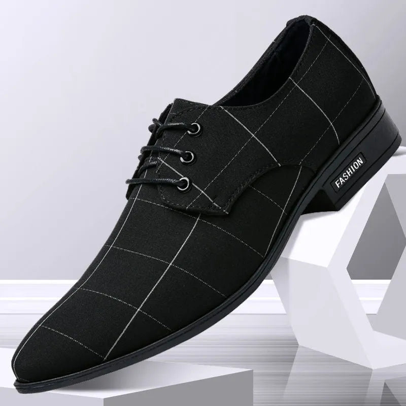 Men's black canvas dress shoes low top with leather-like finish size 38-48