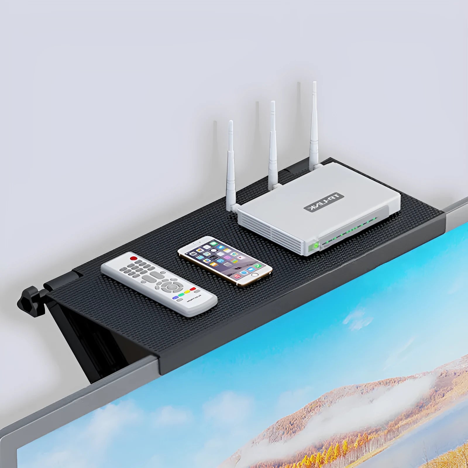 Plastic TV set-top box and router storage rack with cable management holes