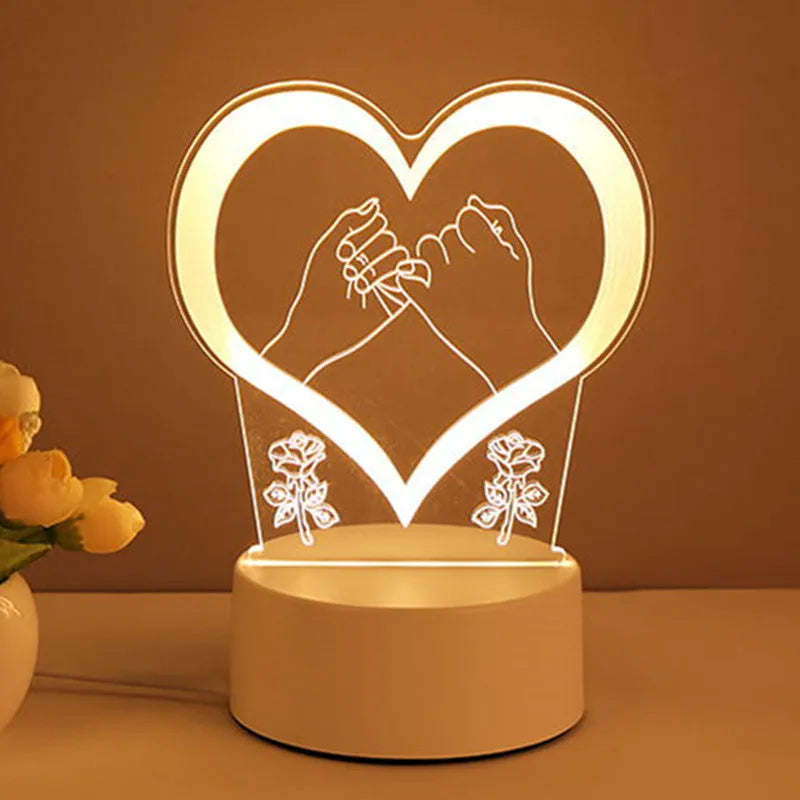 3D acrylic USB LED night light with warm white illumination and transparent panel