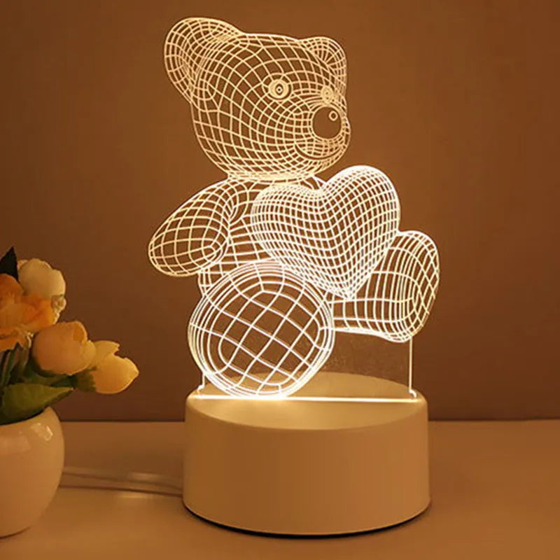 3D acrylic USB LED night light with warm white illumination and transparent panel