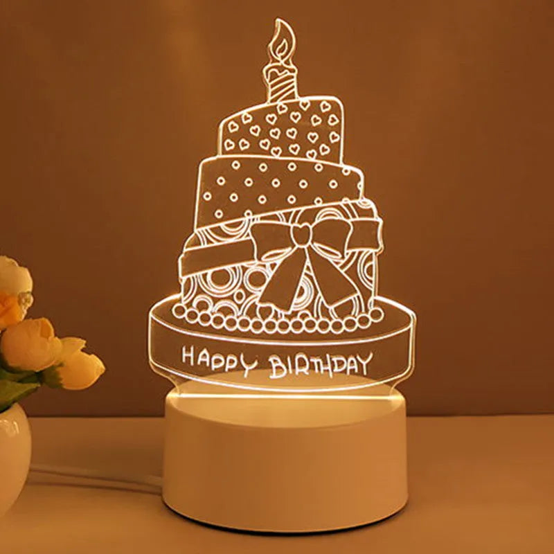 3D acrylic USB LED night light with warm white illumination and transparent panel