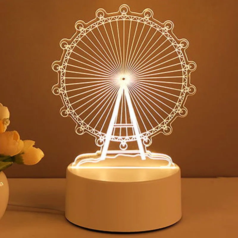3D acrylic USB LED night light with warm white illumination and transparent panel