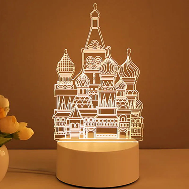 3D acrylic USB LED night light with warm white illumination and transparent panel