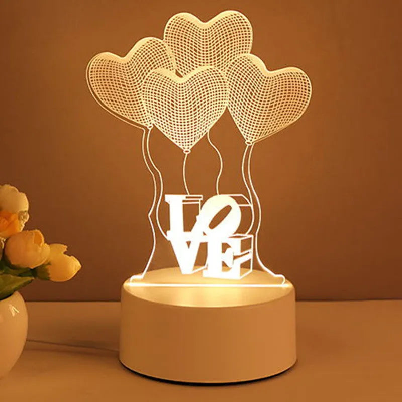 3D acrylic USB LED night light with warm white illumination and transparent panel