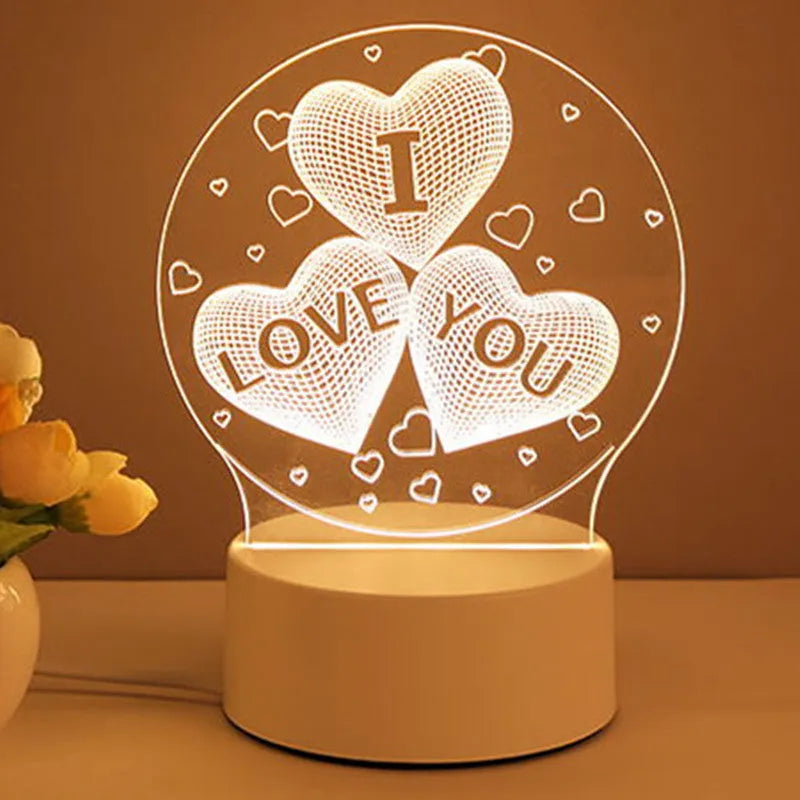 3D acrylic USB LED night light with warm white illumination and transparent panel