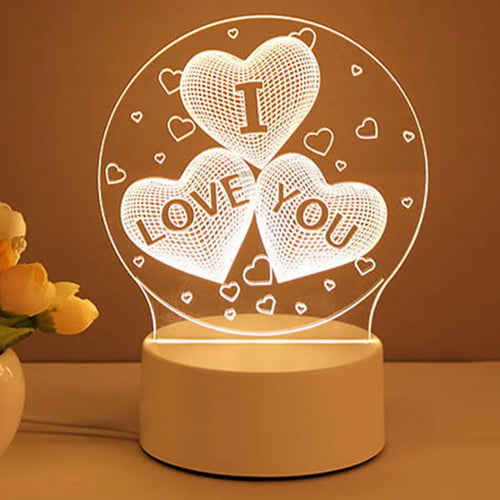 3D acrylic USB LED night light with warm white illumination and transparent panel