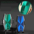 Blue car wireless charger with phone holder showing LED charging indicator