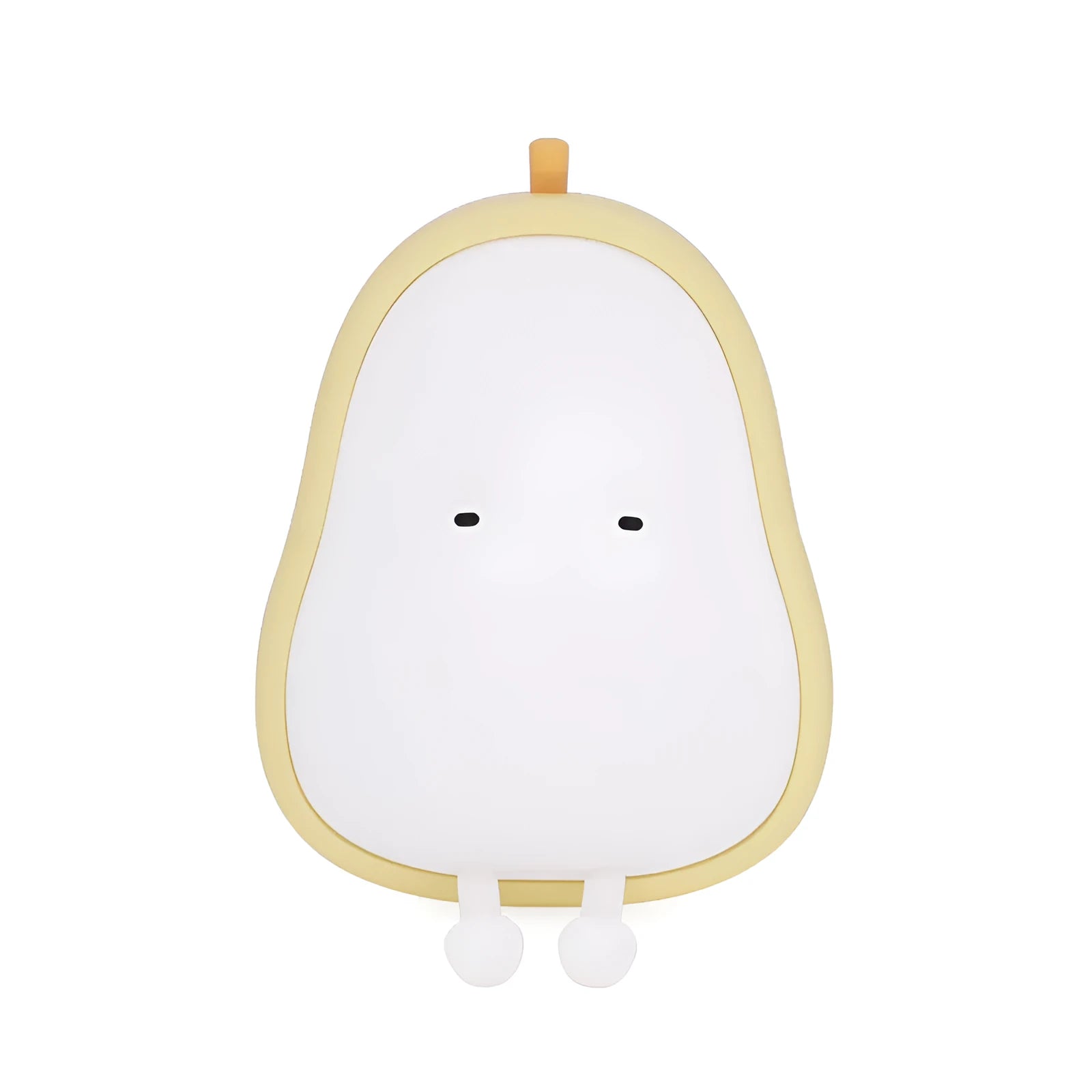 Yali pear-shaped silicone night light with warm yellow illumination on bedside table