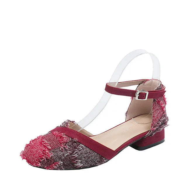 Women's apricot suede D'Orsay flat shoes with an ankle strap and a low heel.