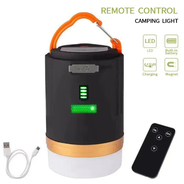 Black emergency camping light with remote control for outdoor camping and fishing activities