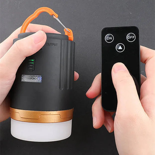 Black emergency camping light with remote control for outdoor camping and fishing activities