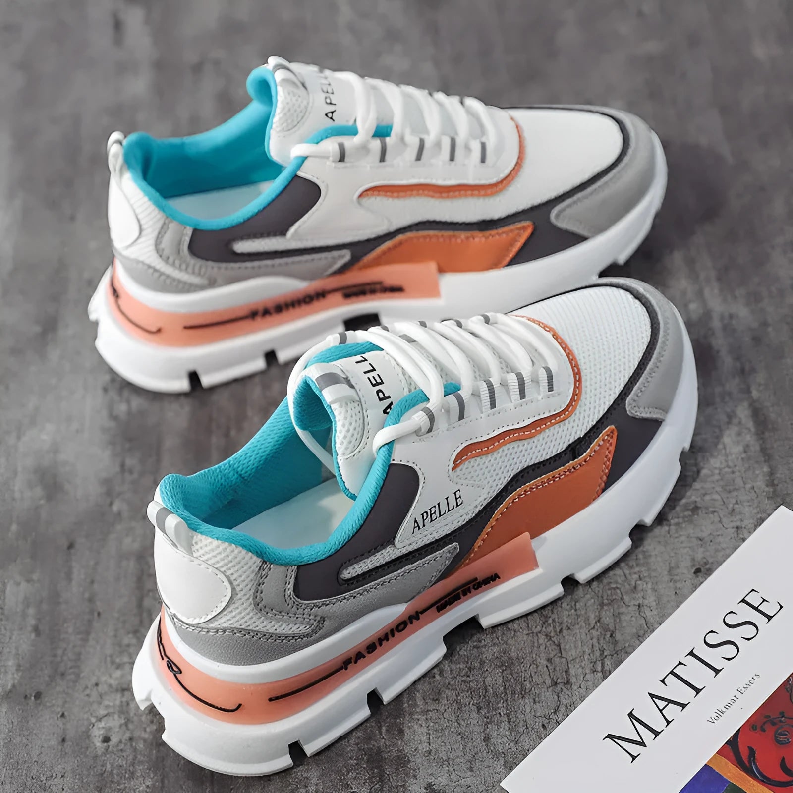 Women's white mesh lace-up casual sneakers with mid heel, side view