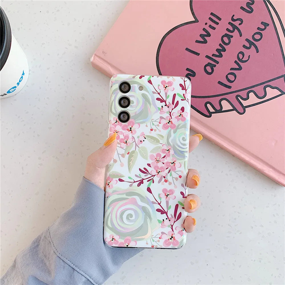Blue TPU phone case with laser flower pattern for iPhone and Samsung Galaxy