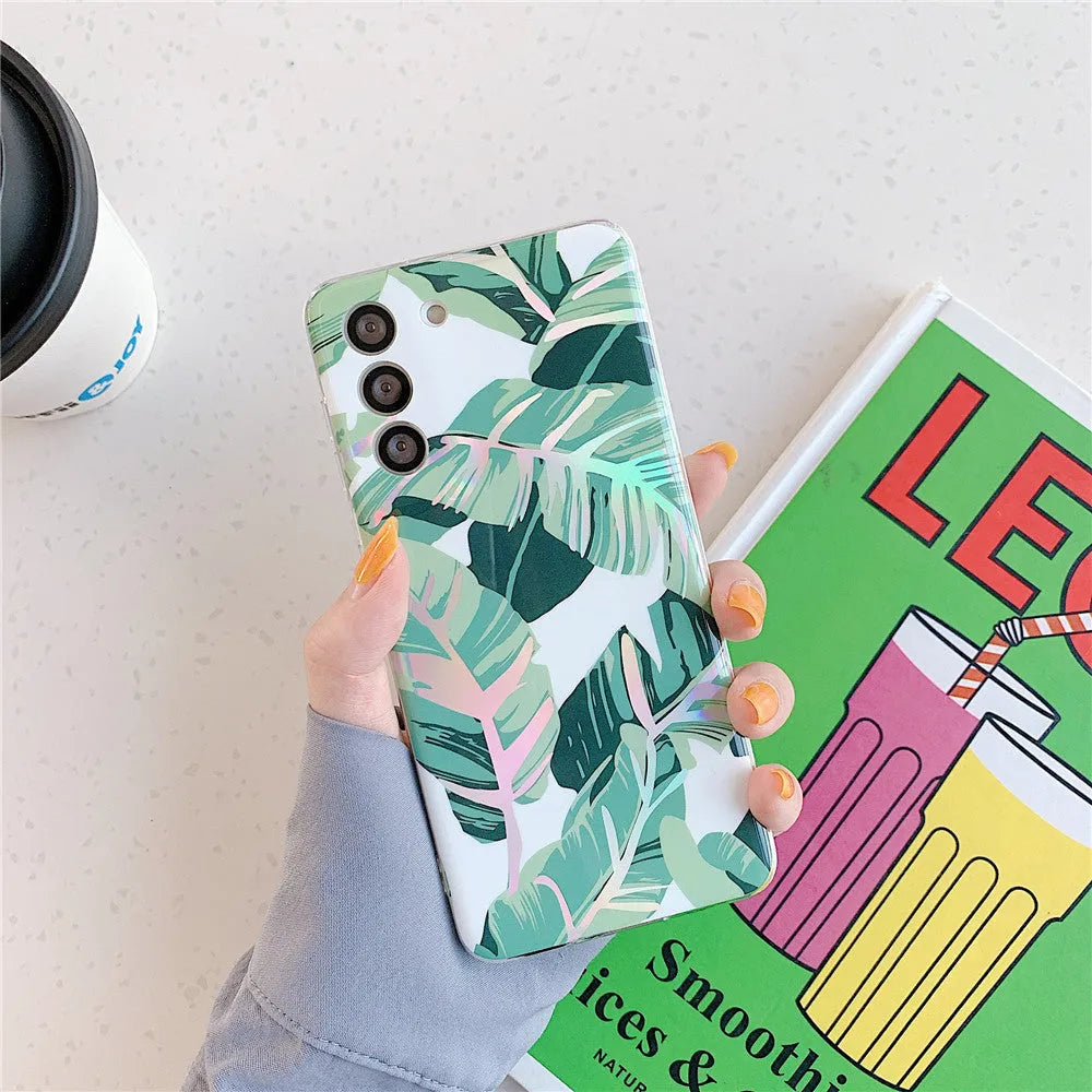 Blue TPU phone case with laser flower pattern for iPhone and Samsung Galaxy