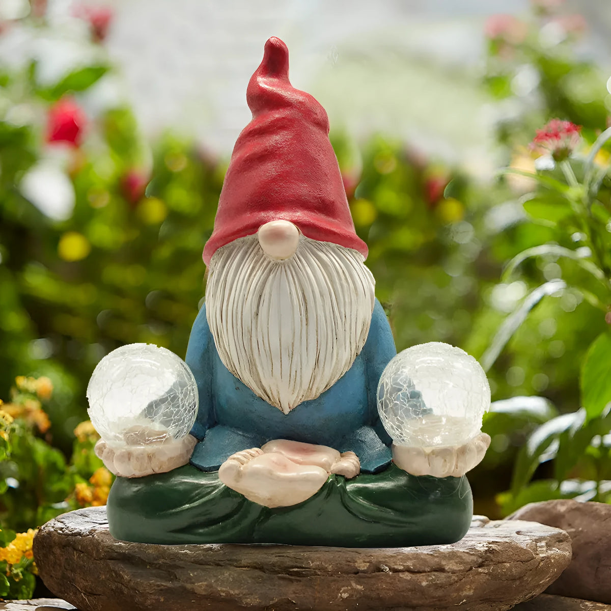 Solar LED resin dwarf ornament faceless old man statue 27cm tall outdoor garden decor