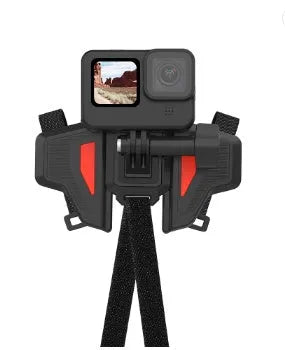 Black motorcycle helmet chin strap mount for universal sports cameras with silicone grip