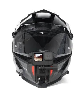 Black motorcycle helmet chin strap mount for universal sports cameras with silicone grip