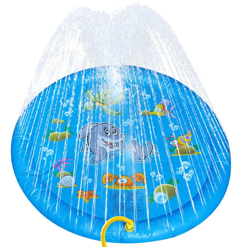 Blue non-slip PVC splash pad 150cm inflated for kids and pet dog outdoor summer water play