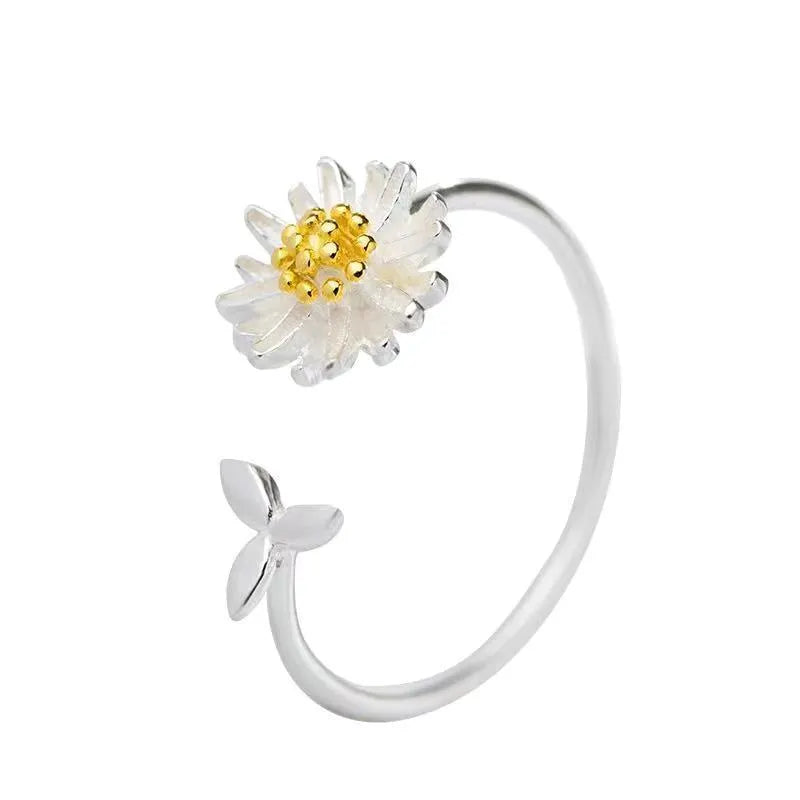 CIAXY 925 sterling silver adjustable sunflower flower ring for women in silver colour