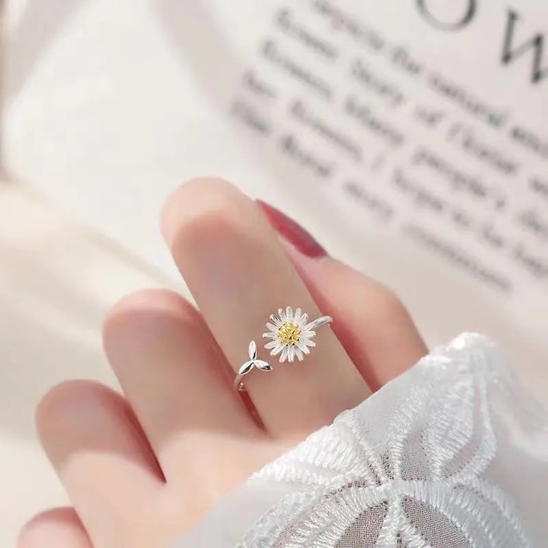 CIAXY 925 sterling silver adjustable sunflower flower ring for women in silver colour