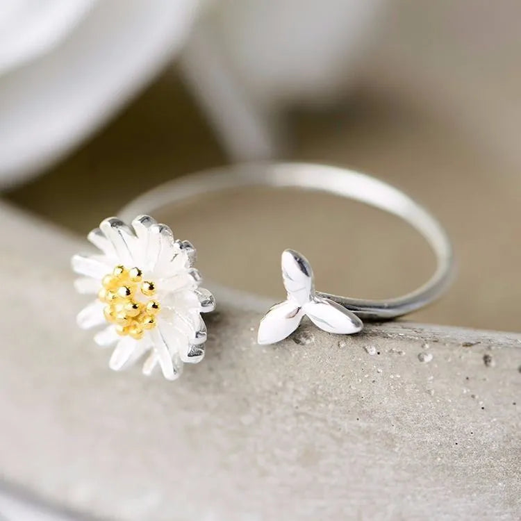 CIAXY 925 sterling silver adjustable sunflower flower ring for women in silver colour