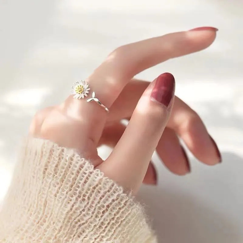 CIAXY 925 sterling silver adjustable sunflower flower ring for women in silver colour