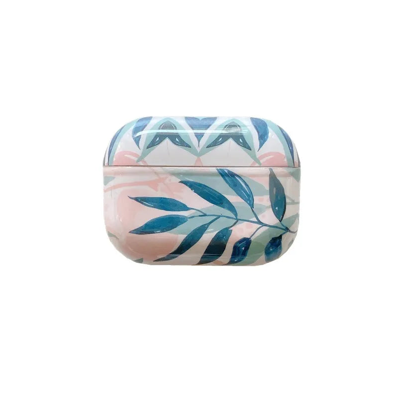 Blue and green banana leaf design TPU protective case for Apple AirPods 1, 2 and Pro.