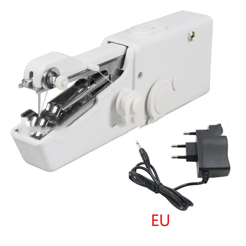 White handheld portable electric sewing machine with EU plug and sewing box