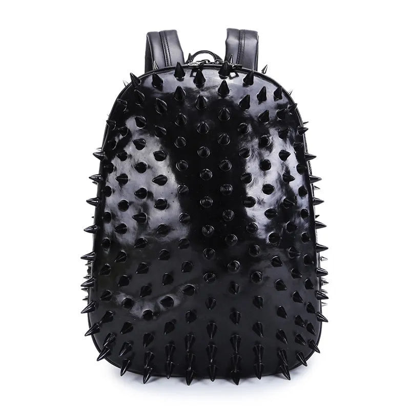 Women's wolf proof backpack in black PU leather with punk rock hollow out design and air cushion shoulder straps