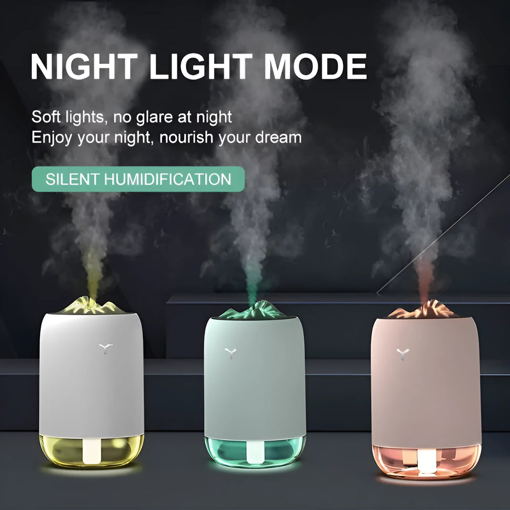 Mini cylindrical USB humidifier in green, pink, or white with 260ml water tank