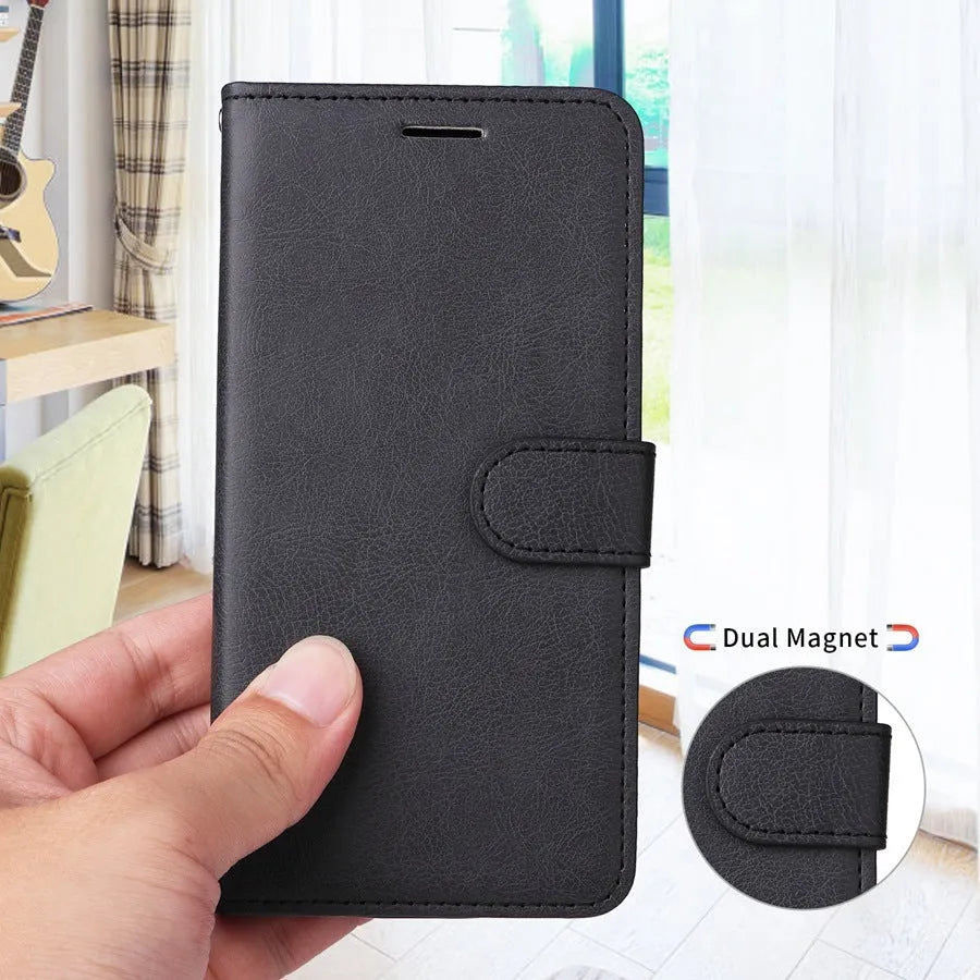 Leather style flip wallet phone case with card slot and kickstand for iPhone