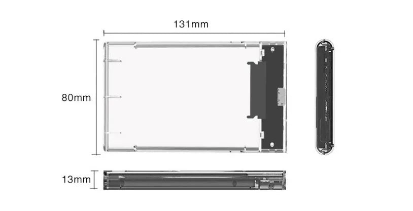 Transparent PC hard disk box for 2.5-inch SATA HDD, gray finish, USB 3.0 interface, external drive enclosure