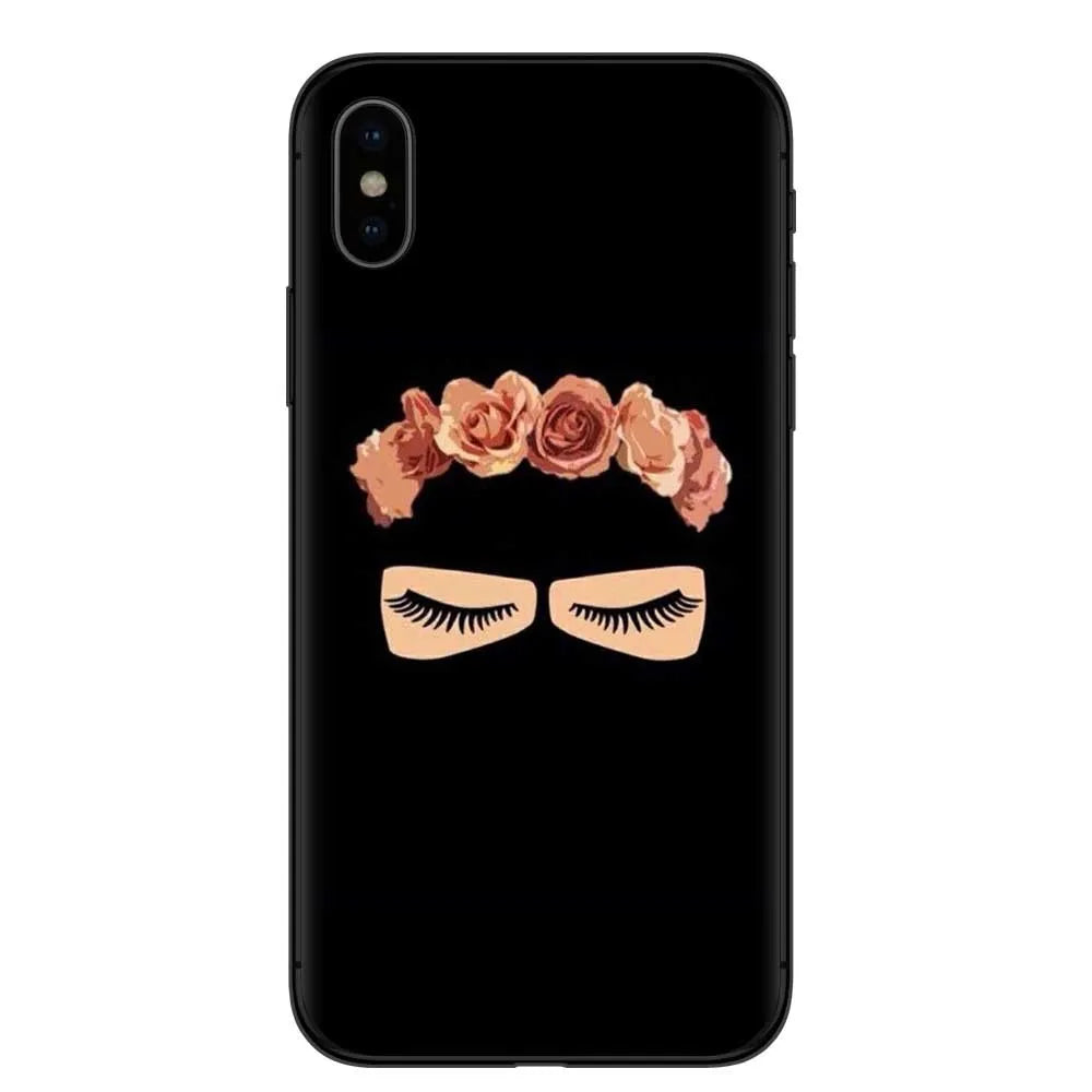 Islamic hijab veil design iPhone case with rhinestone and floral patterns on a flexible TPU back cover.