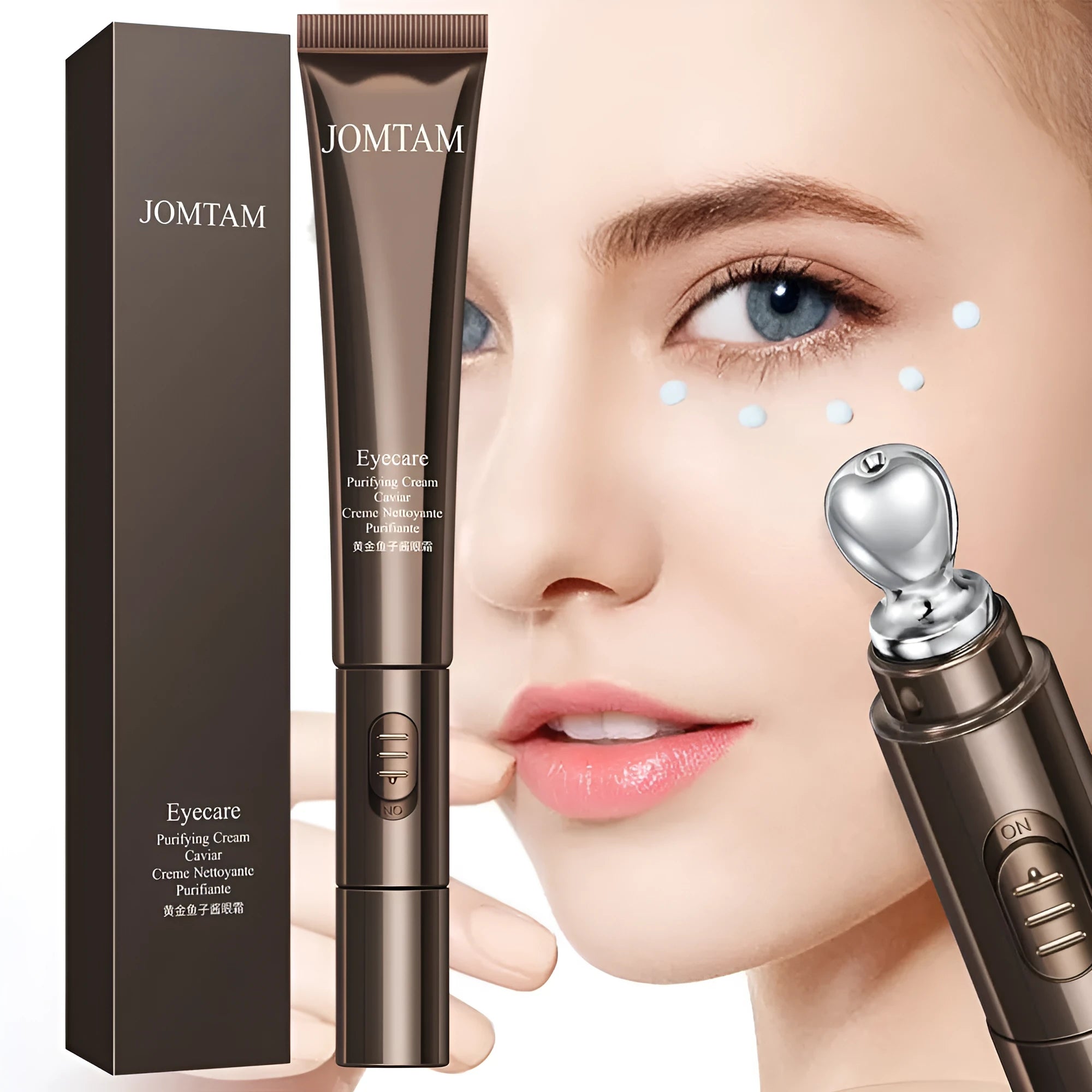 Golden Caviar Eye Cream 20g in white jar with gold accents, suitable for all skin types