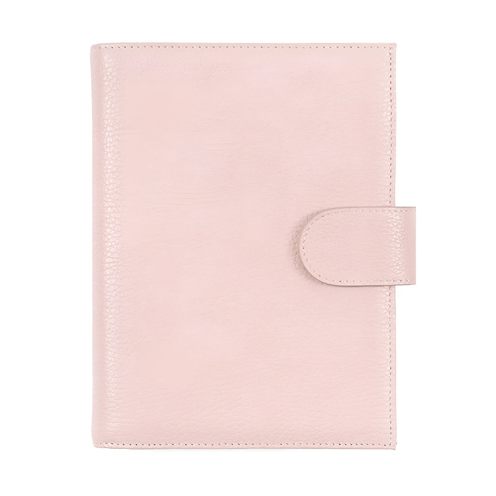 A6 loose-leaf diary with lychee pattern head layer cowhide cover in off white, pink, and white