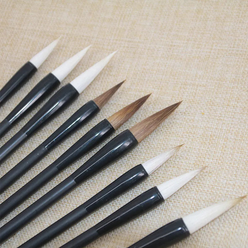 Student writing brush with steel barrel and traditional brush head, 23cm long
