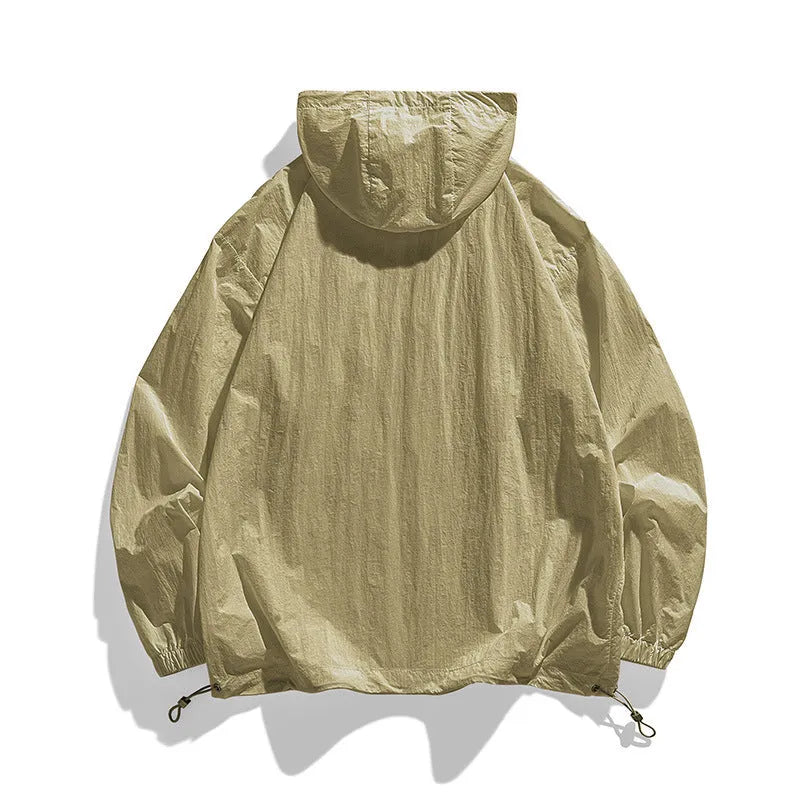 Unisex lightweight hooded jacket in Lycra spandex for sun protection, shown in caramel colour.