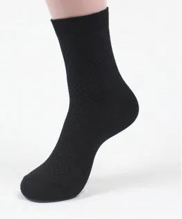 Men's bamboo fibre socks in a small square pattern, shown in navy blue colour.