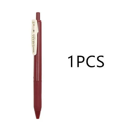 0.5mm bullet gel pen with press water mechanism in a retro style, showing colour options.
